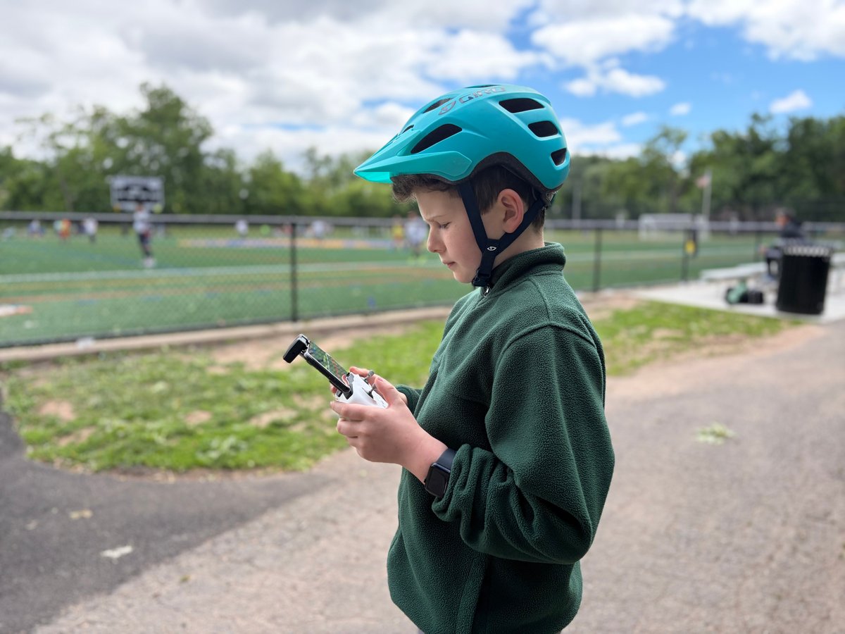 Samuel checking drone footage